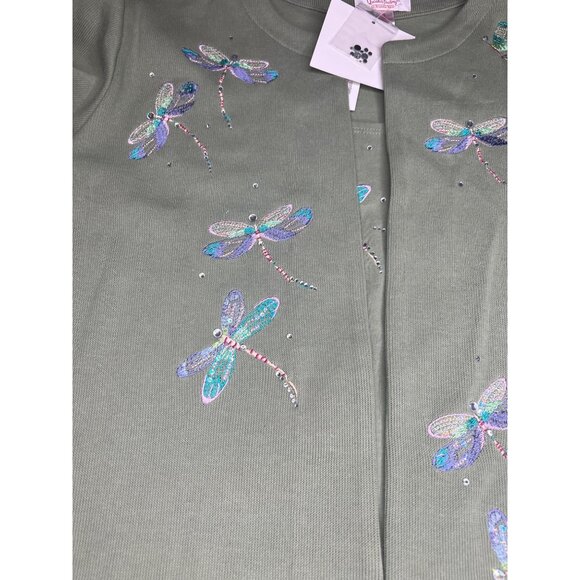 Quacker Factory2 In 1 Sweater Womens XL Green With Embroidered Dragonflies XL - Picture 8 of 12
